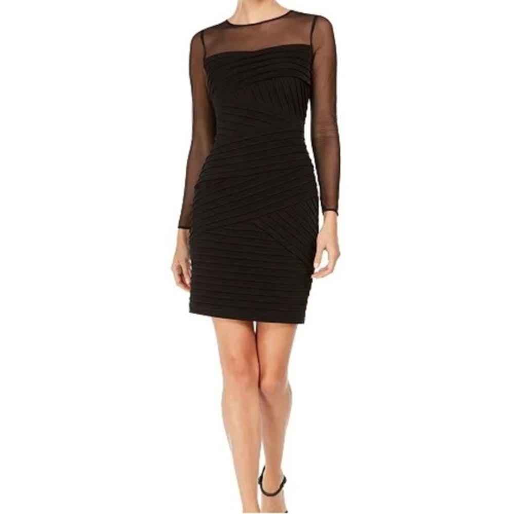 Calvin Klein Bodycon Dress‎ Mesh Layered Stretchy Knit Women 2 Black Eveningwear